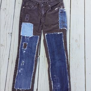 Upcycled pants. Visible mending